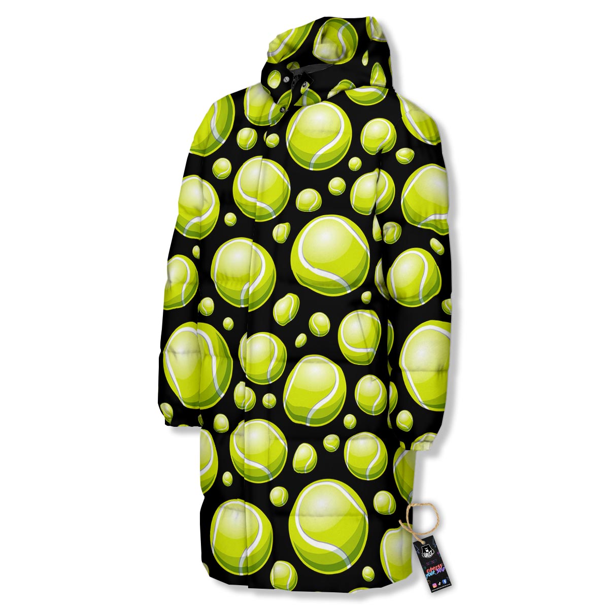 Tennis Balls Print Pattern Long Down Jacket-grizzshop