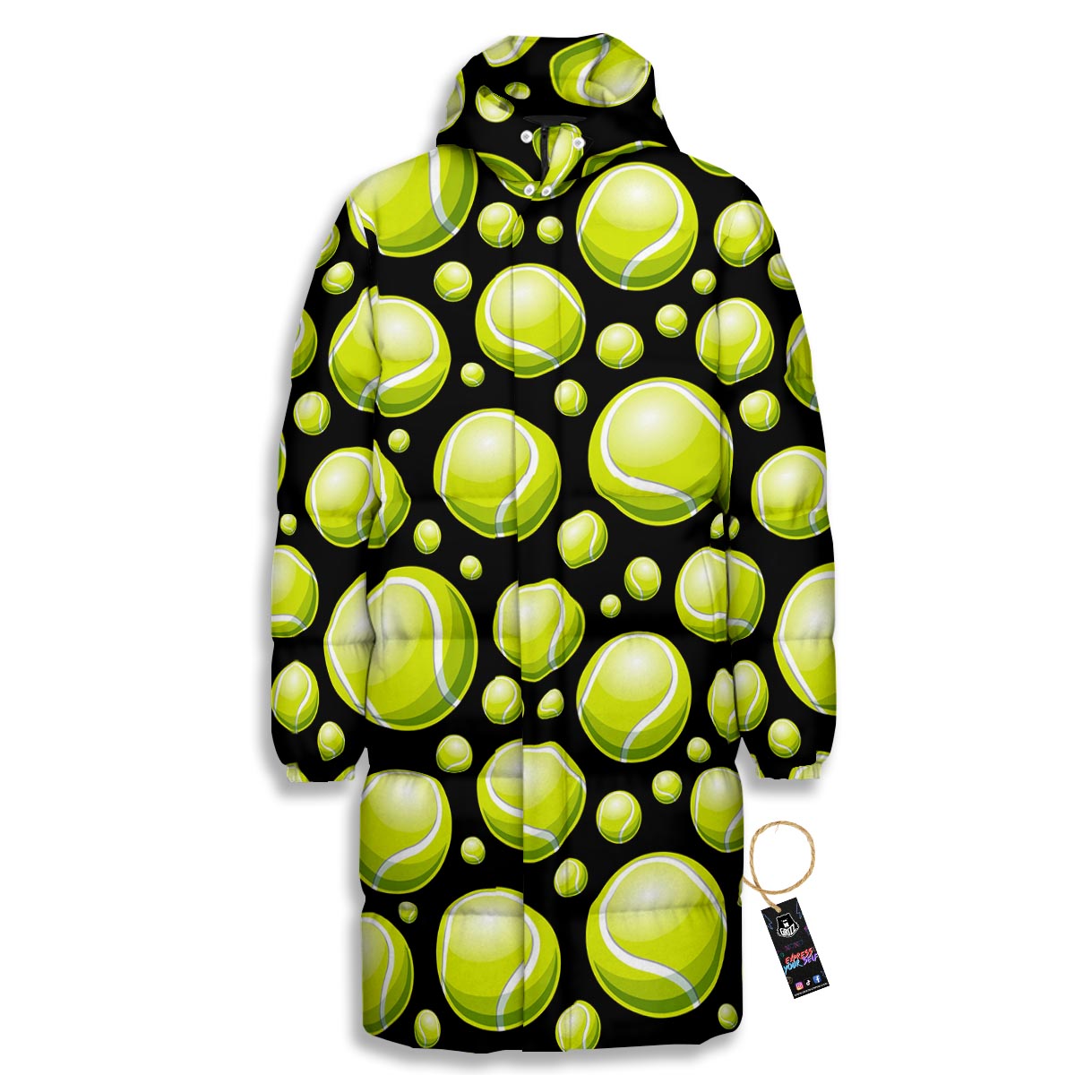 Tennis Balls Print Pattern Long Down Jacket-grizzshop
