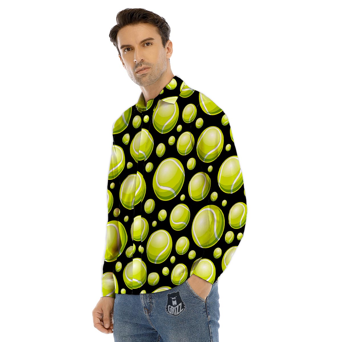 Tennis Balls Print Pattern Men's Dress Shirts-grizzshop