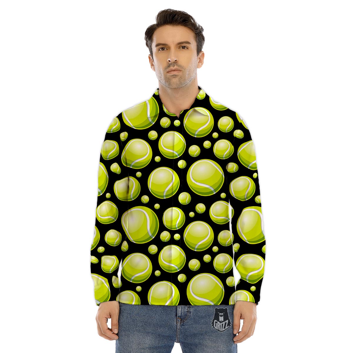Tennis Balls Print Pattern Men's Dress Shirts-grizzshop