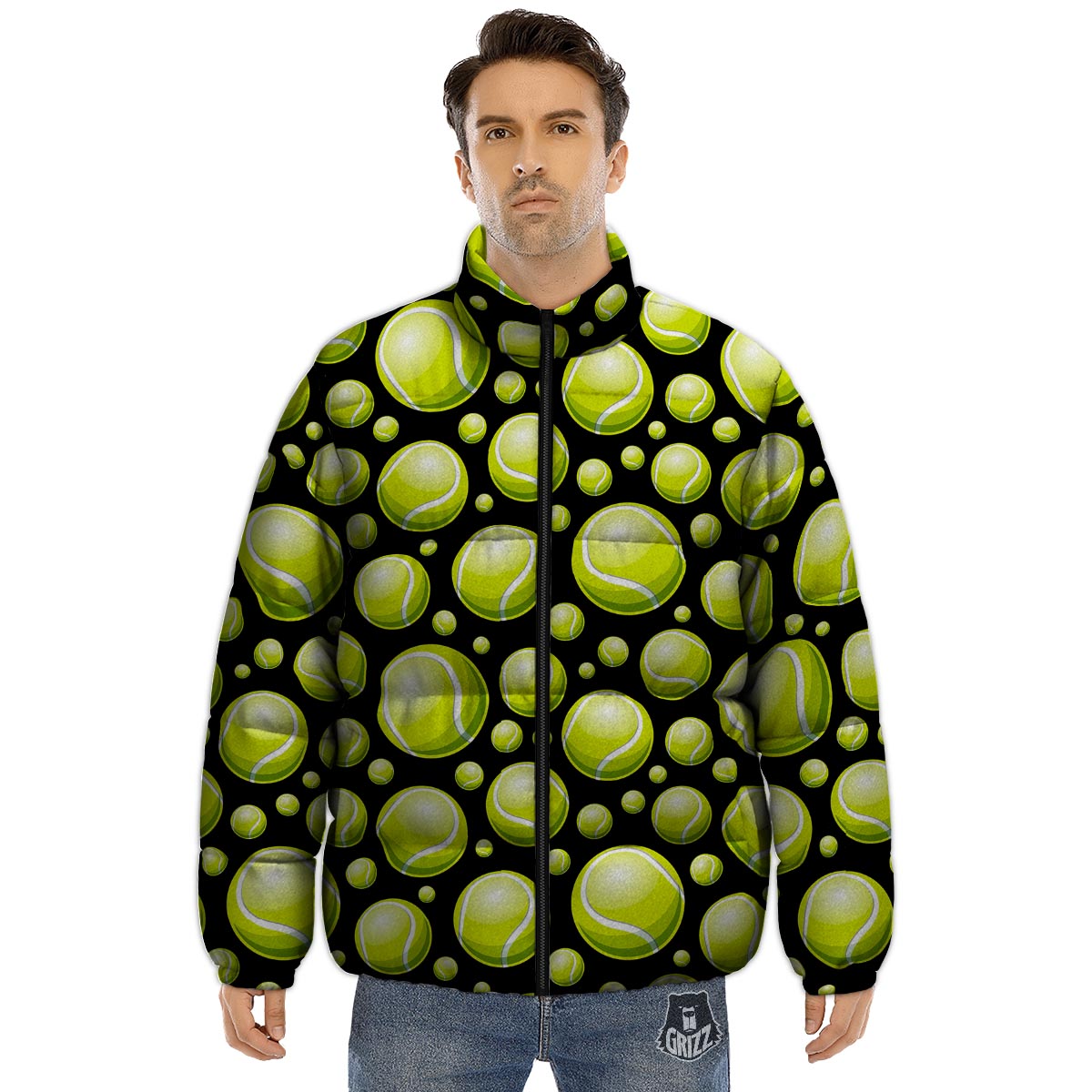 Tennis Balls Print Pattern Puffer Jacket-grizzshop