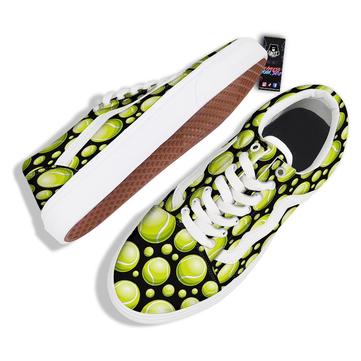 Tennis Balls Print Pattern Skate Shoes-grizzshop