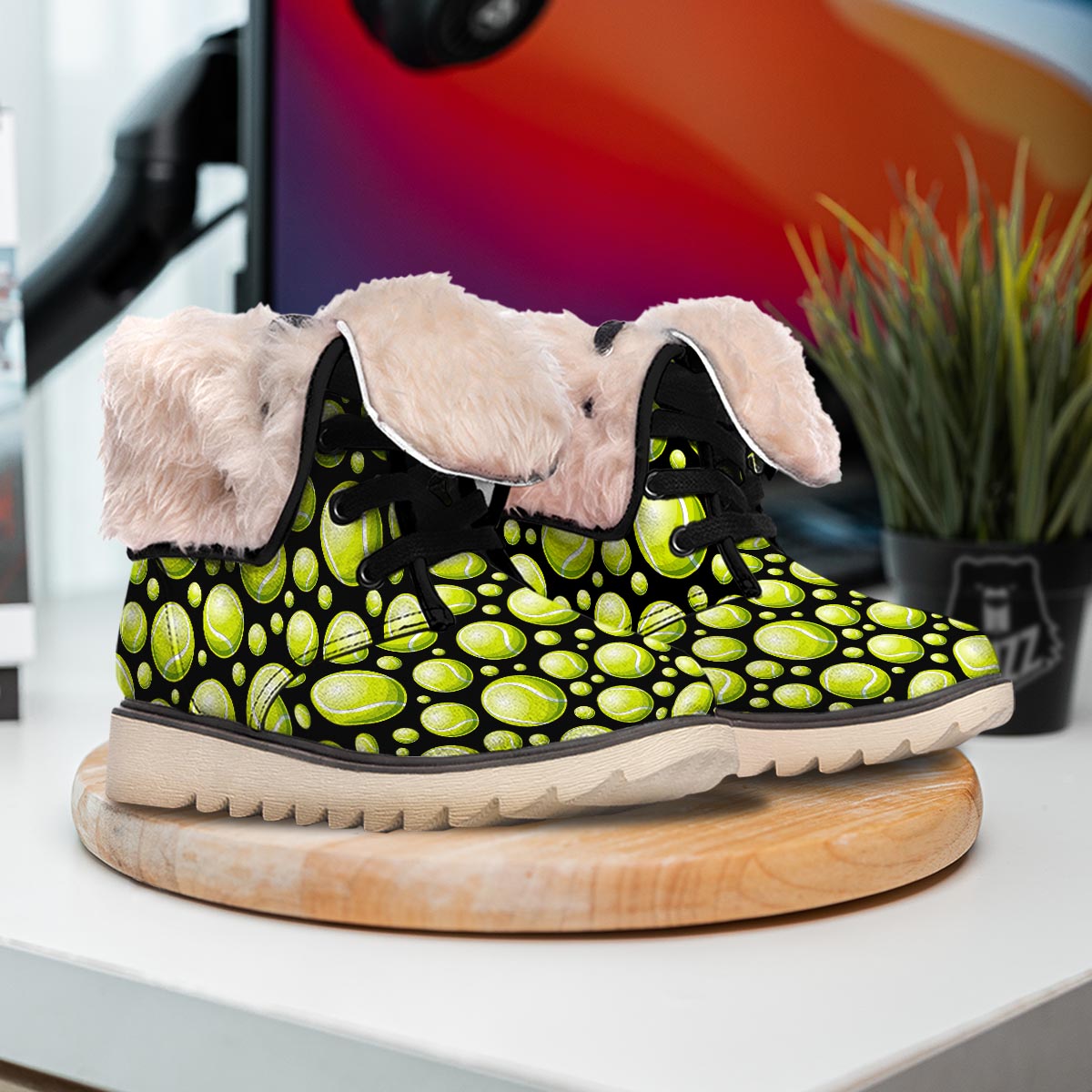 Tennis Balls Print Pattern Snow Boots-grizzshop