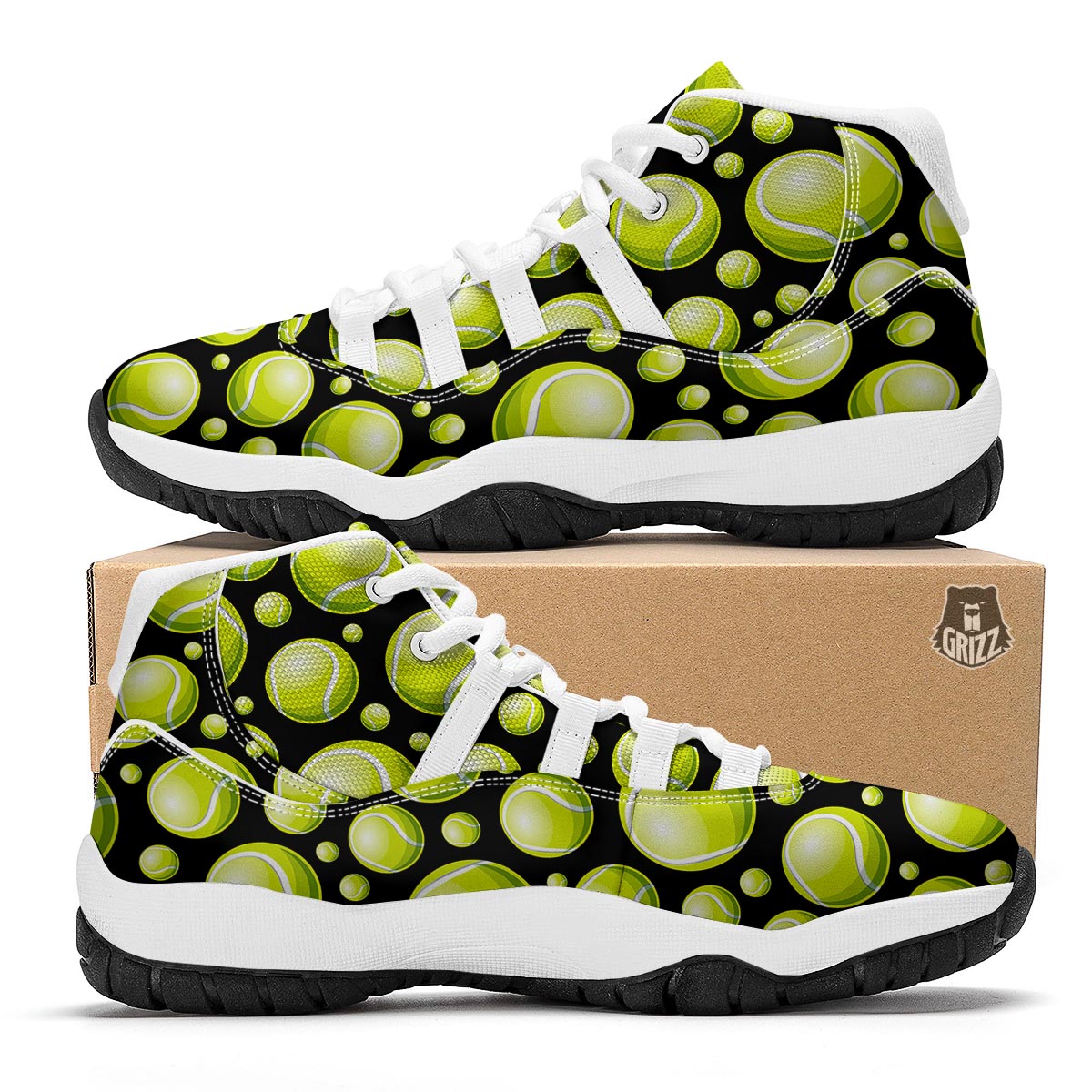Tennis Balls Print Pattern White Bball Shoes-grizzshop