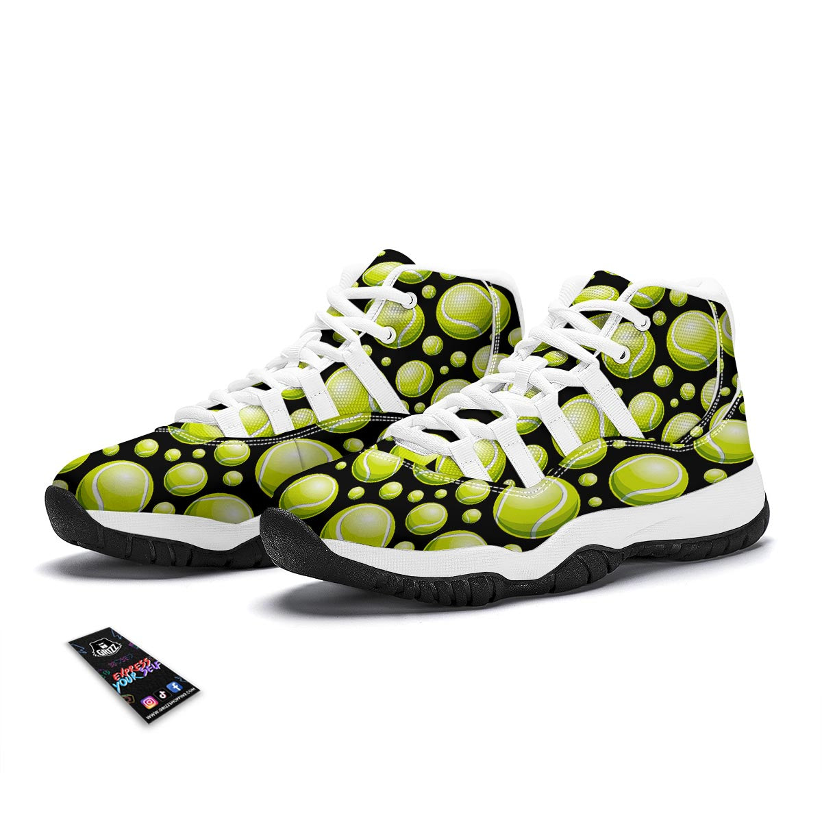 Tennis Balls Print Pattern White Bball Shoes-grizzshop