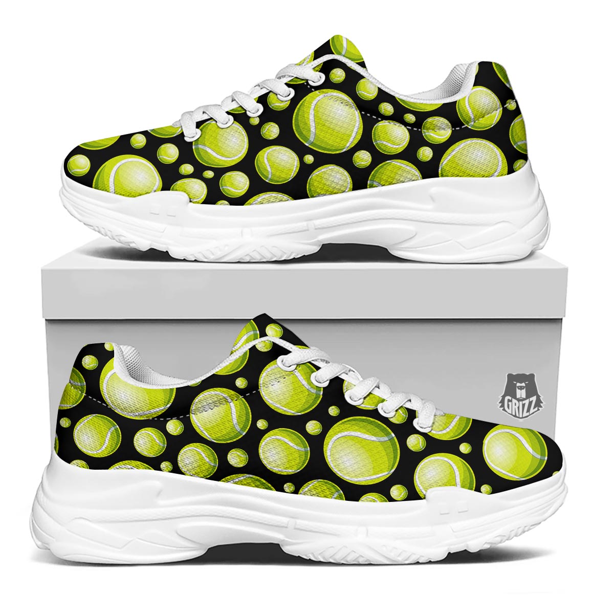 Tennis Balls Print Pattern White Chunky Shoes-grizzshop