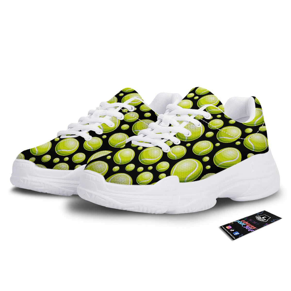 Tennis Balls Print Pattern White Chunky Shoes-grizzshop