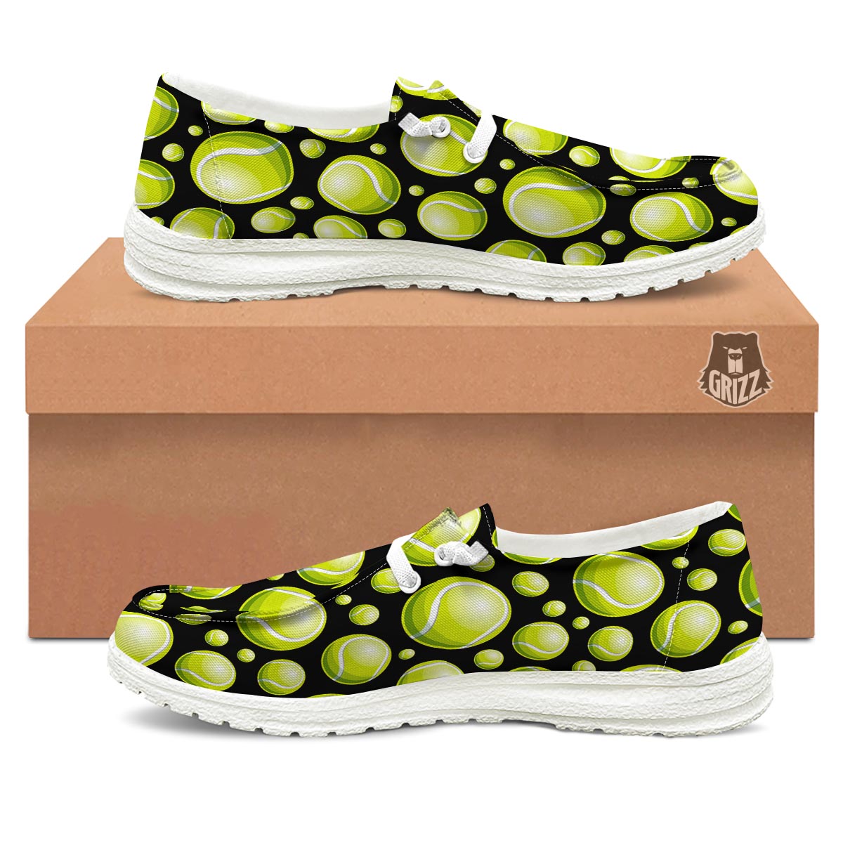 Tennis Balls Print Pattern White Loafers-grizzshop