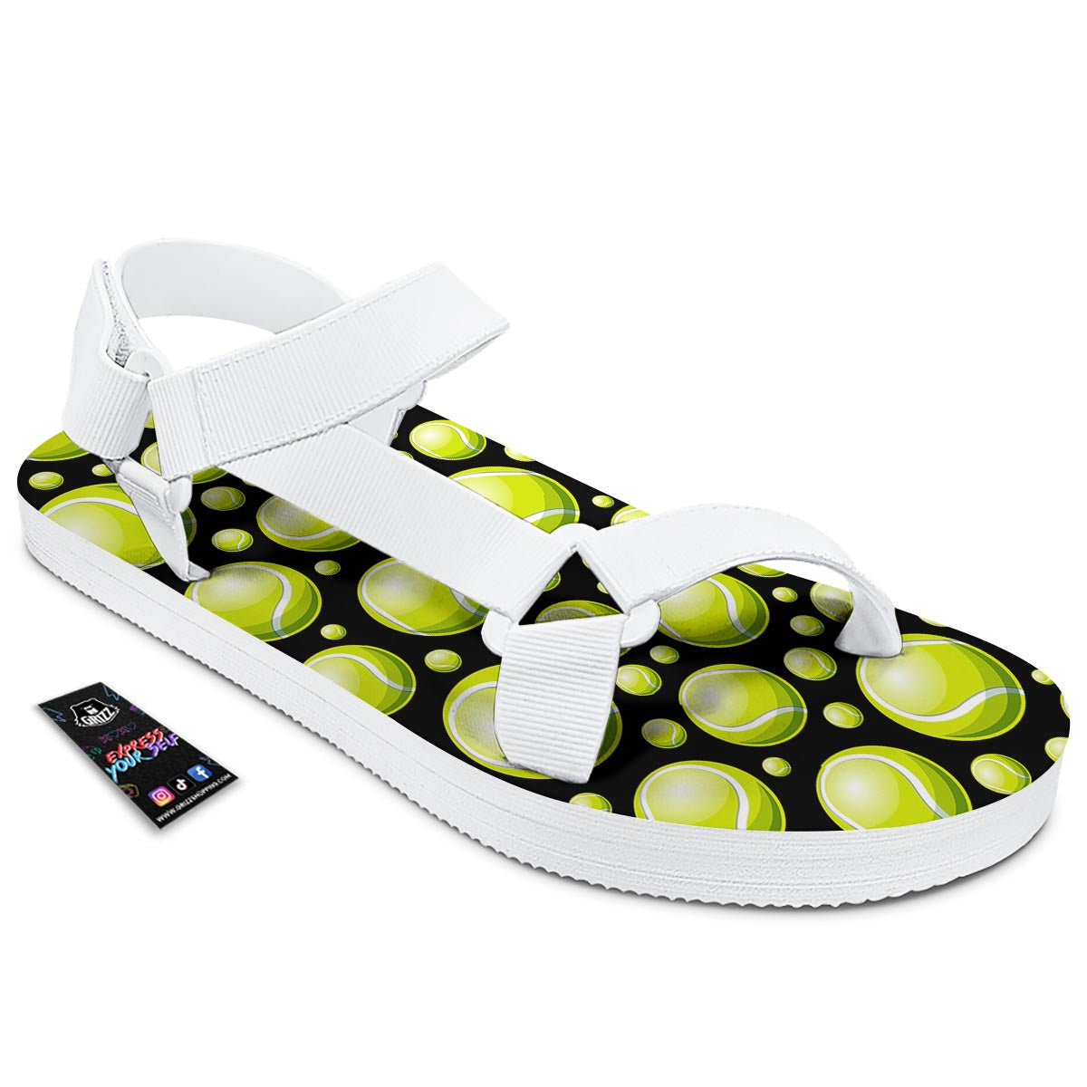 Tennis Balls Print Pattern White Open Toe Sandals-grizzshop