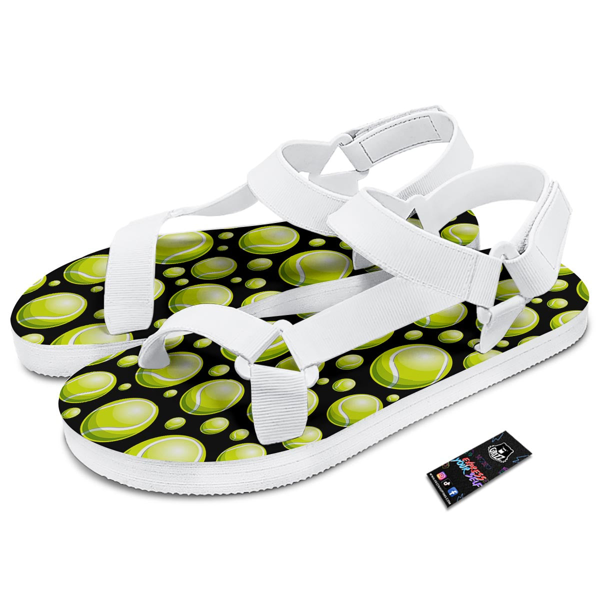Tennis Balls Print Pattern White Open Toe Sandals-grizzshop