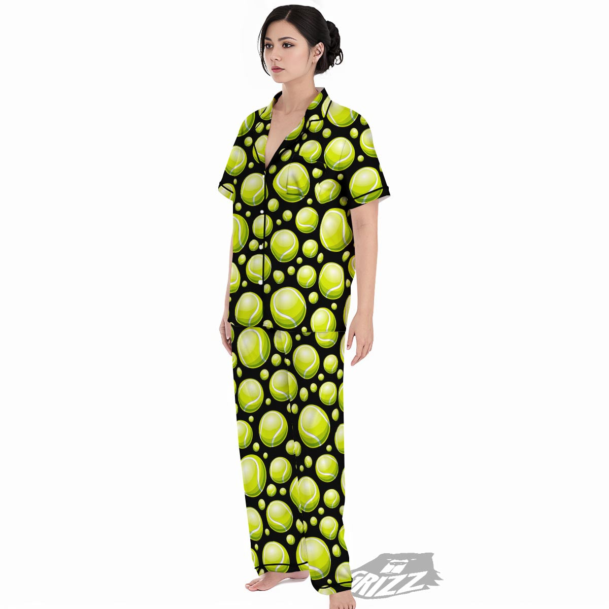 Tennis Balls Print Pattern Women's Pajamas Set-grizzshop