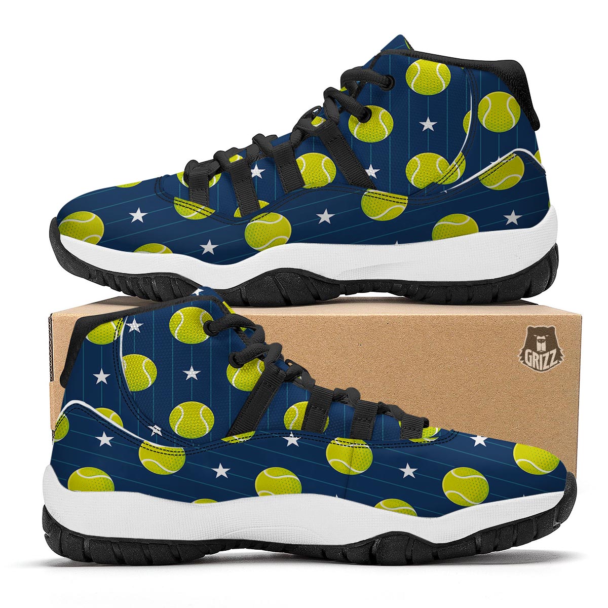 Tennis Pattern Print Black Bball Shoes-grizzshop