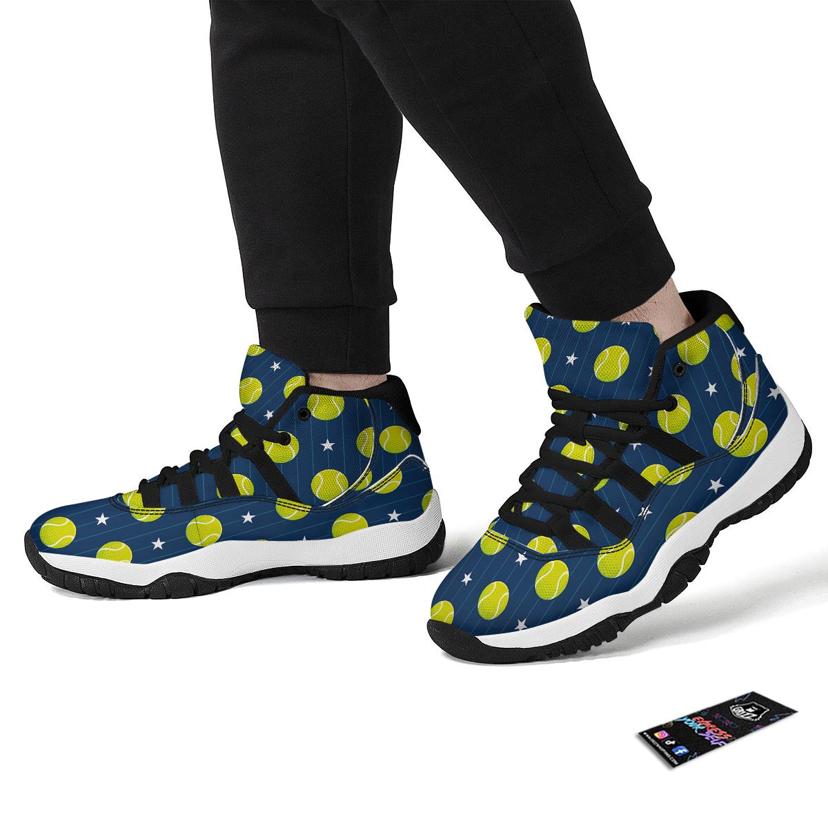 Tennis Pattern Print Black Bball Shoes-grizzshop
