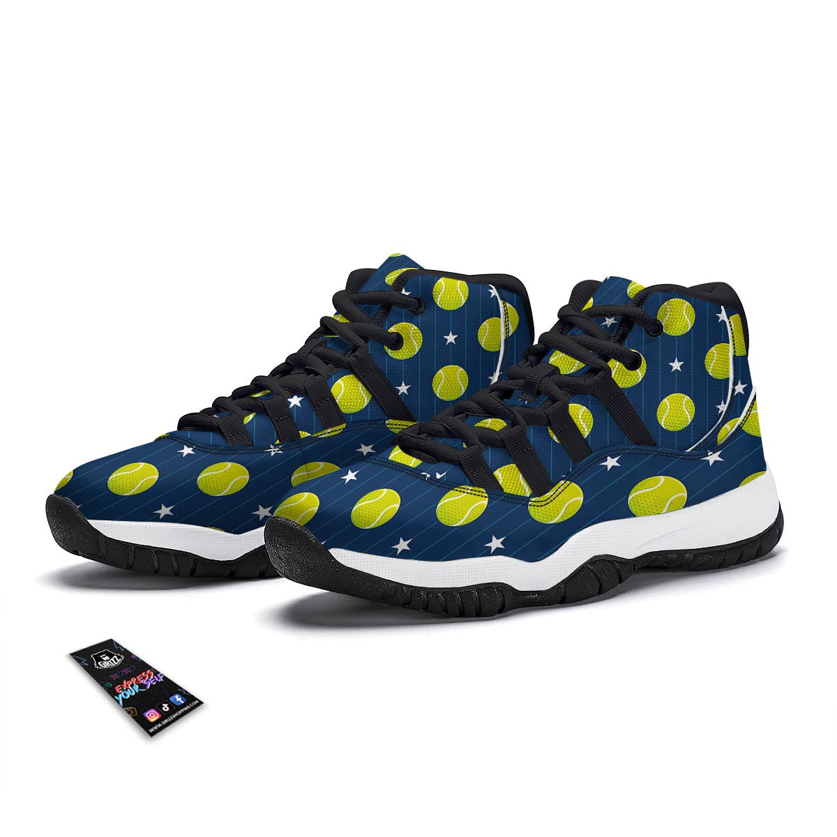 Tennis Pattern Print Black Bball Shoes-grizzshop