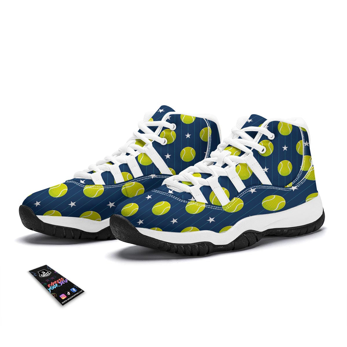 Tennis Pattern Print White Bball Shoes-grizzshop