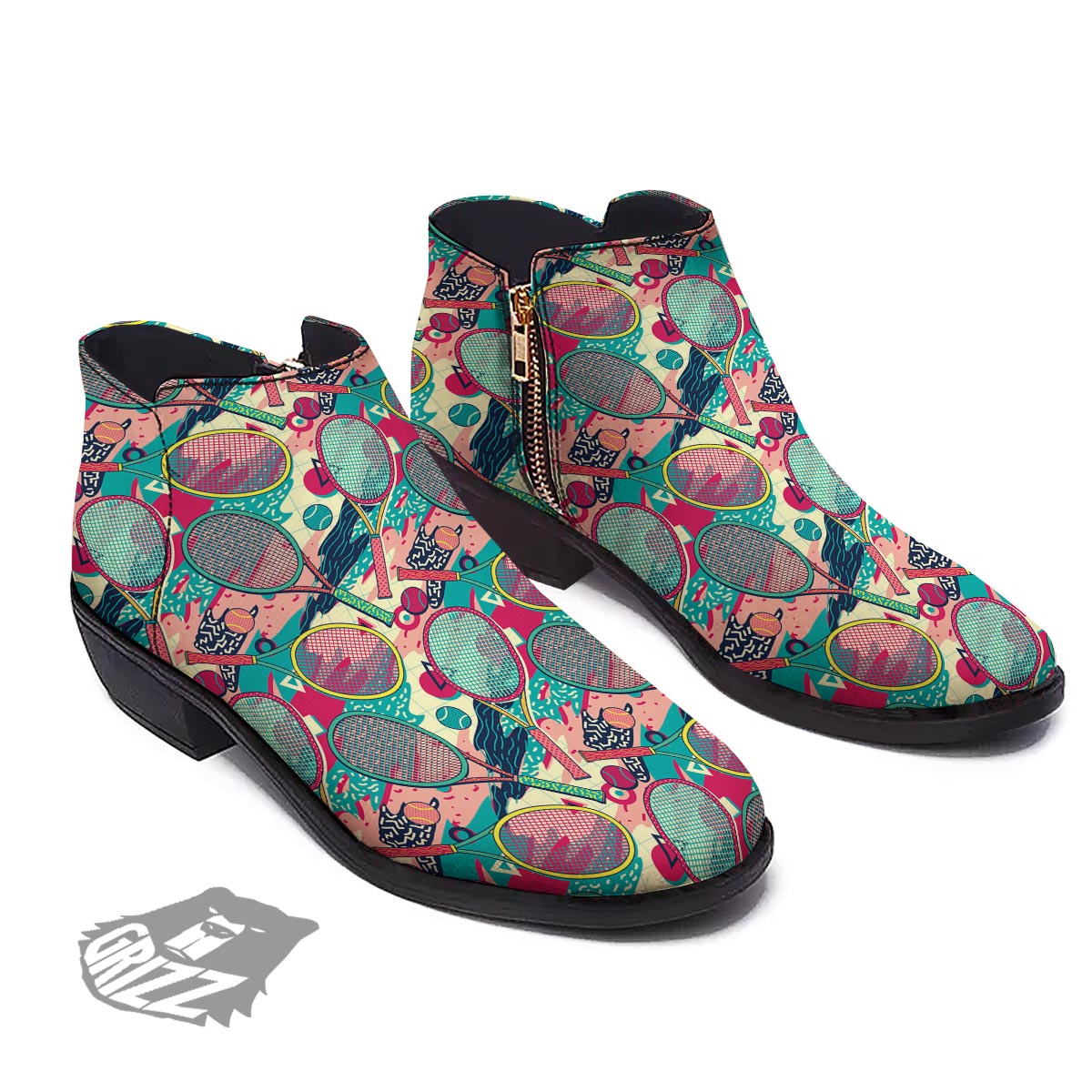Tennis Retro Print Pattern Ankle Boots-grizzshop