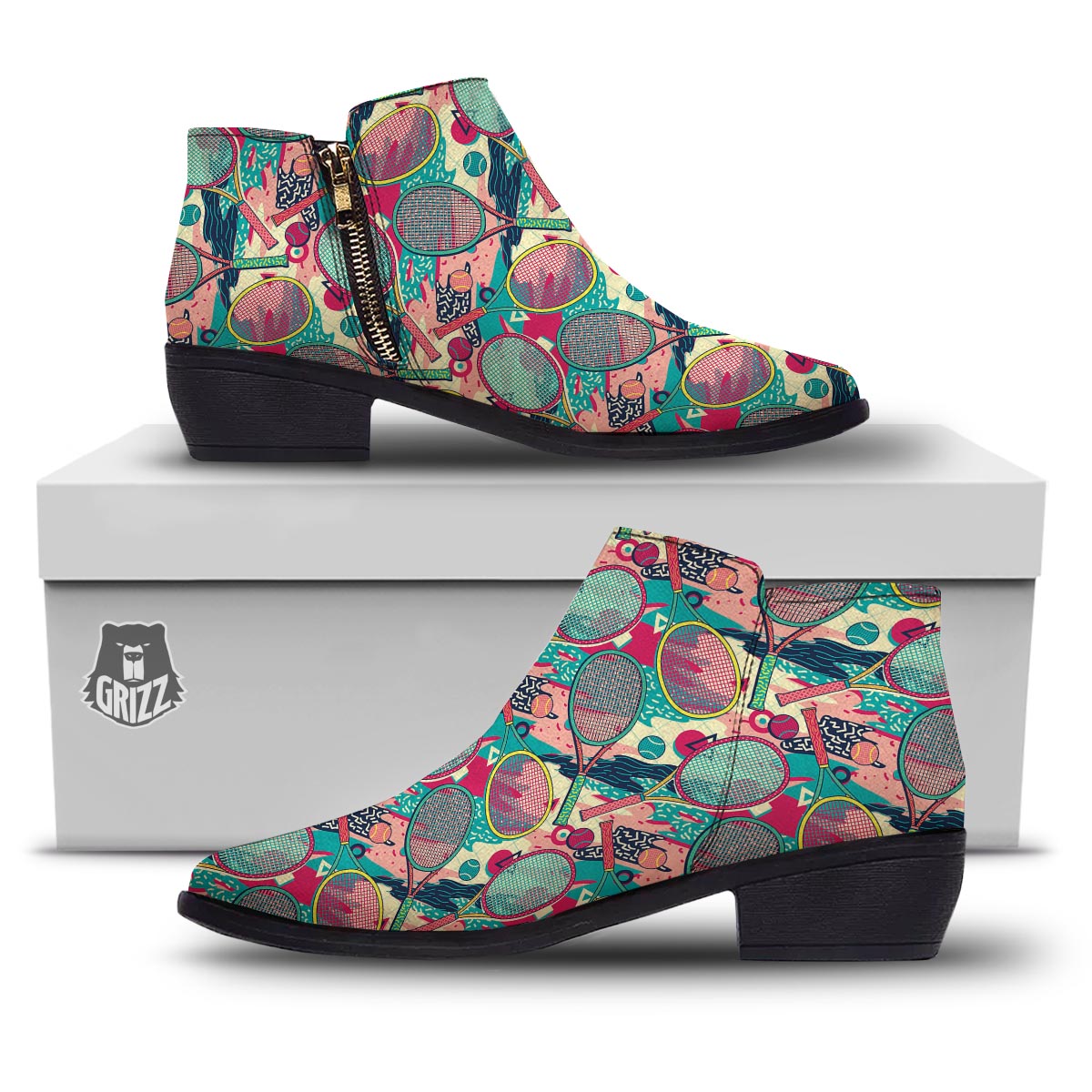 Tennis Retro Print Pattern Ankle Boots-grizzshop