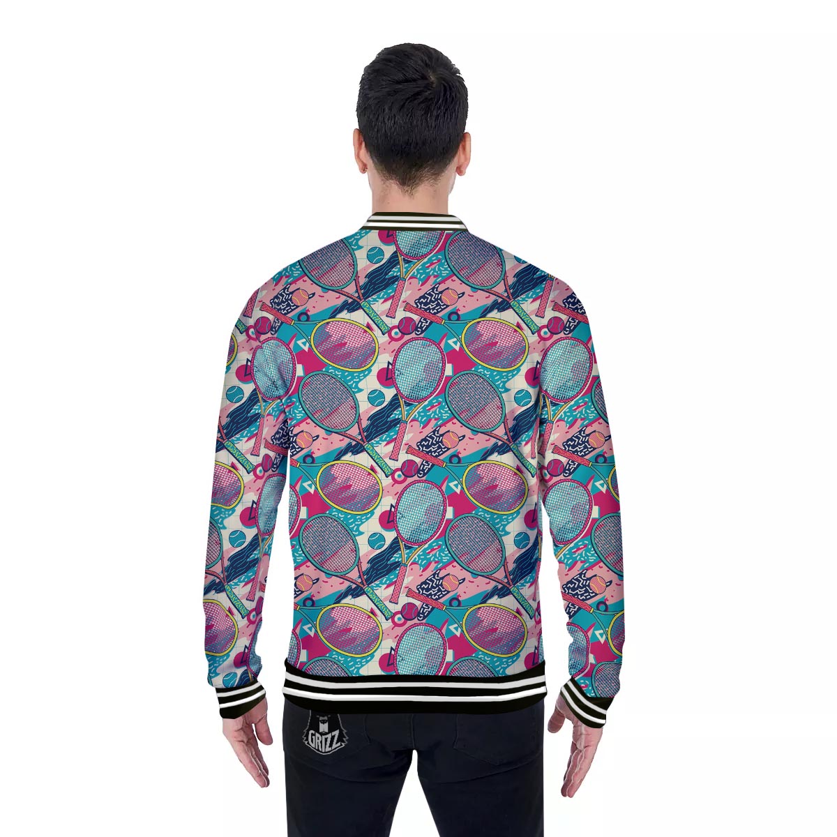 Tennis Retro Print Pattern Baseball Jacket-grizzshop