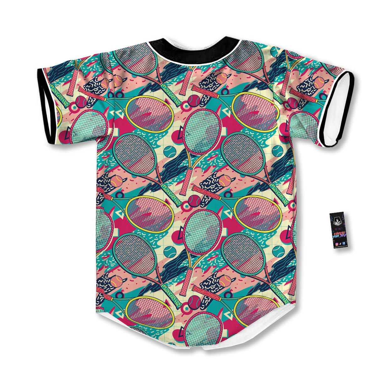 Tennis Retro Print Pattern Baseball Jersey-grizzshop