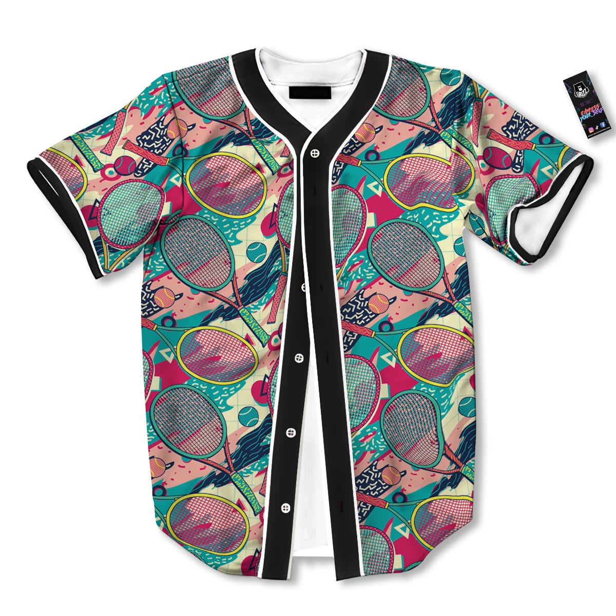 Tennis Retro Print Pattern Baseball Jersey-grizzshop