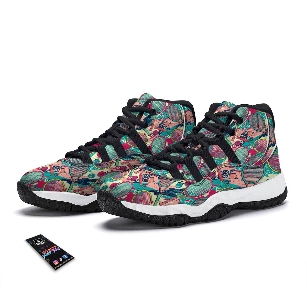 Tennis Retro Print Pattern Black Bball Shoes-grizzshop