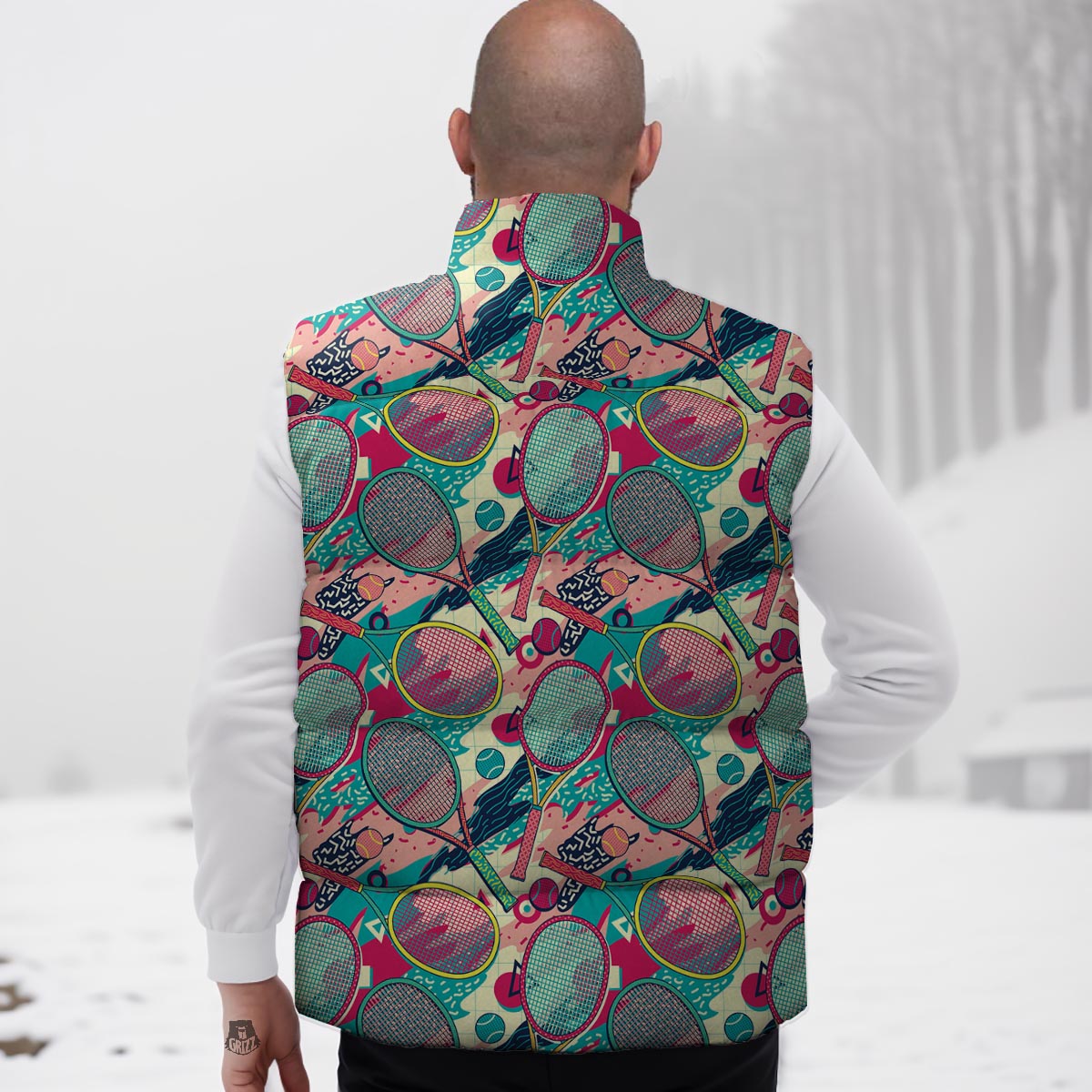 Tennis Retro Print Pattern Down Vest