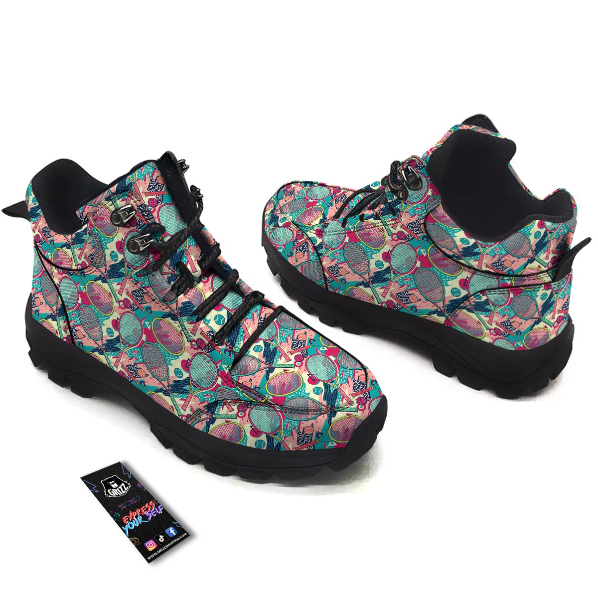 Tennis Retro Print Pattern Hiking Shoes-grizzshop