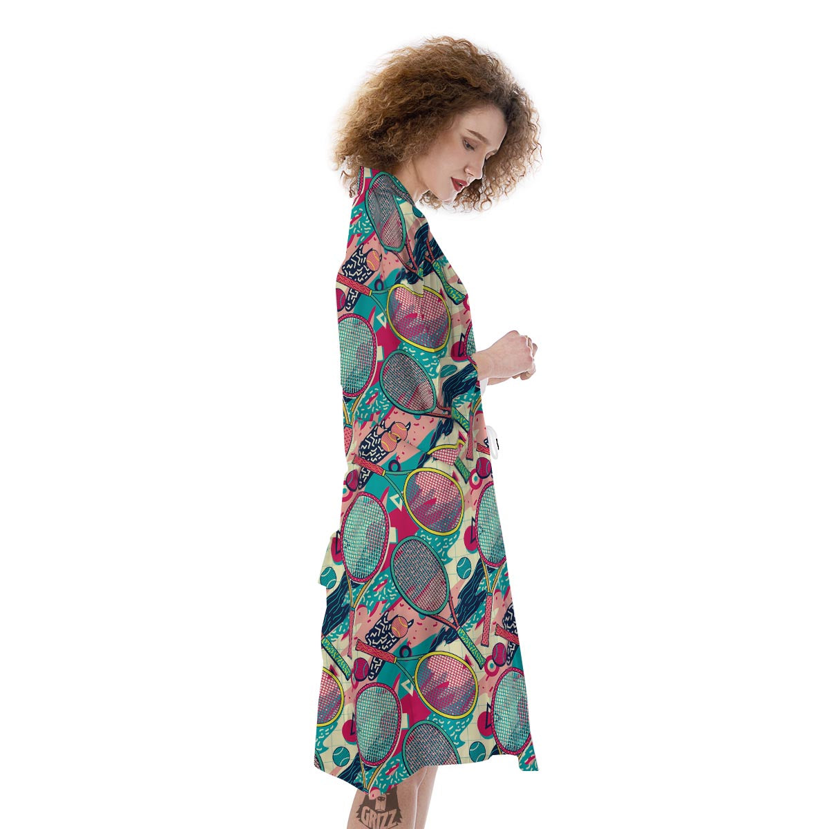 Tennis Retro Print Pattern Kimono-grizzshop