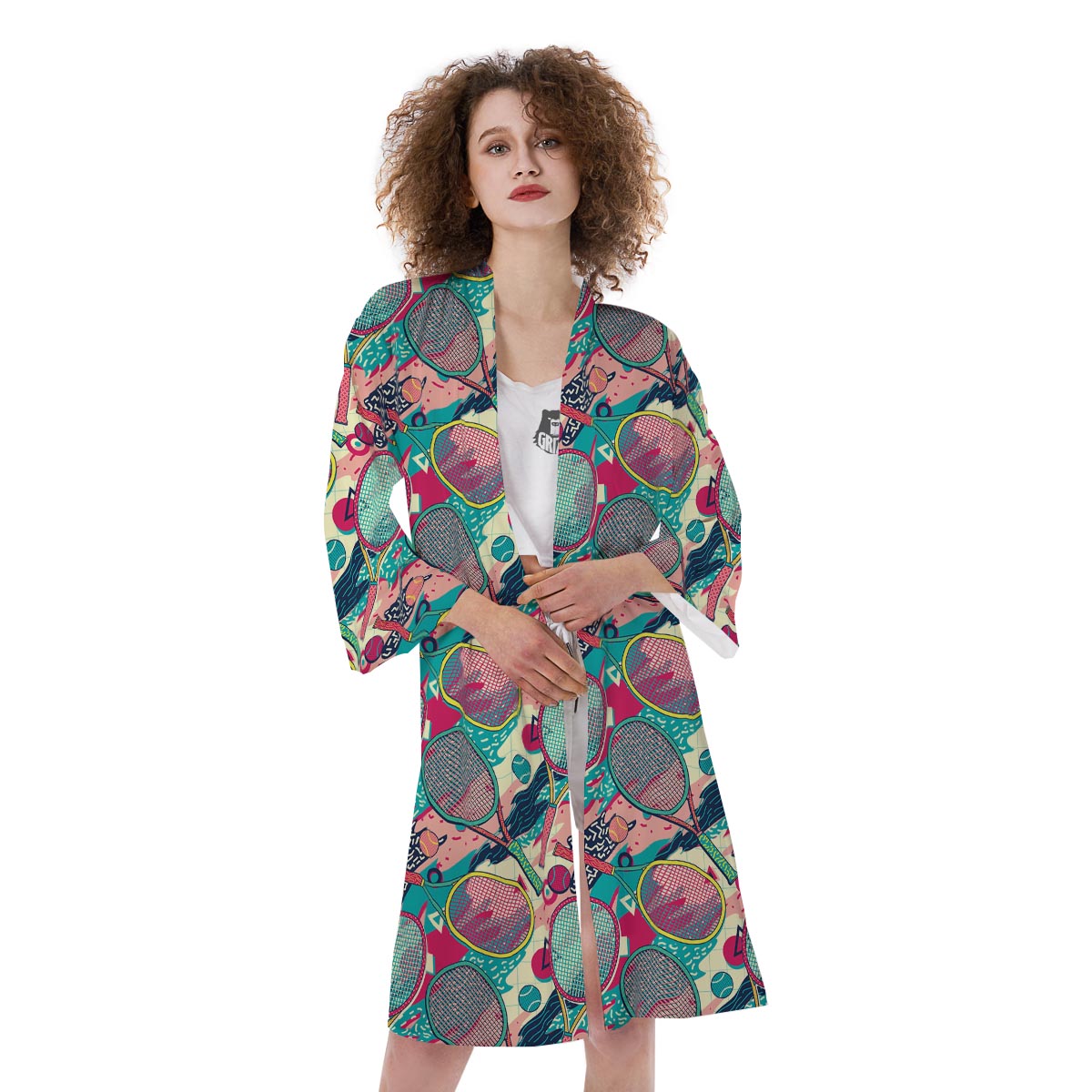 Tennis Retro Print Pattern Kimono-grizzshop