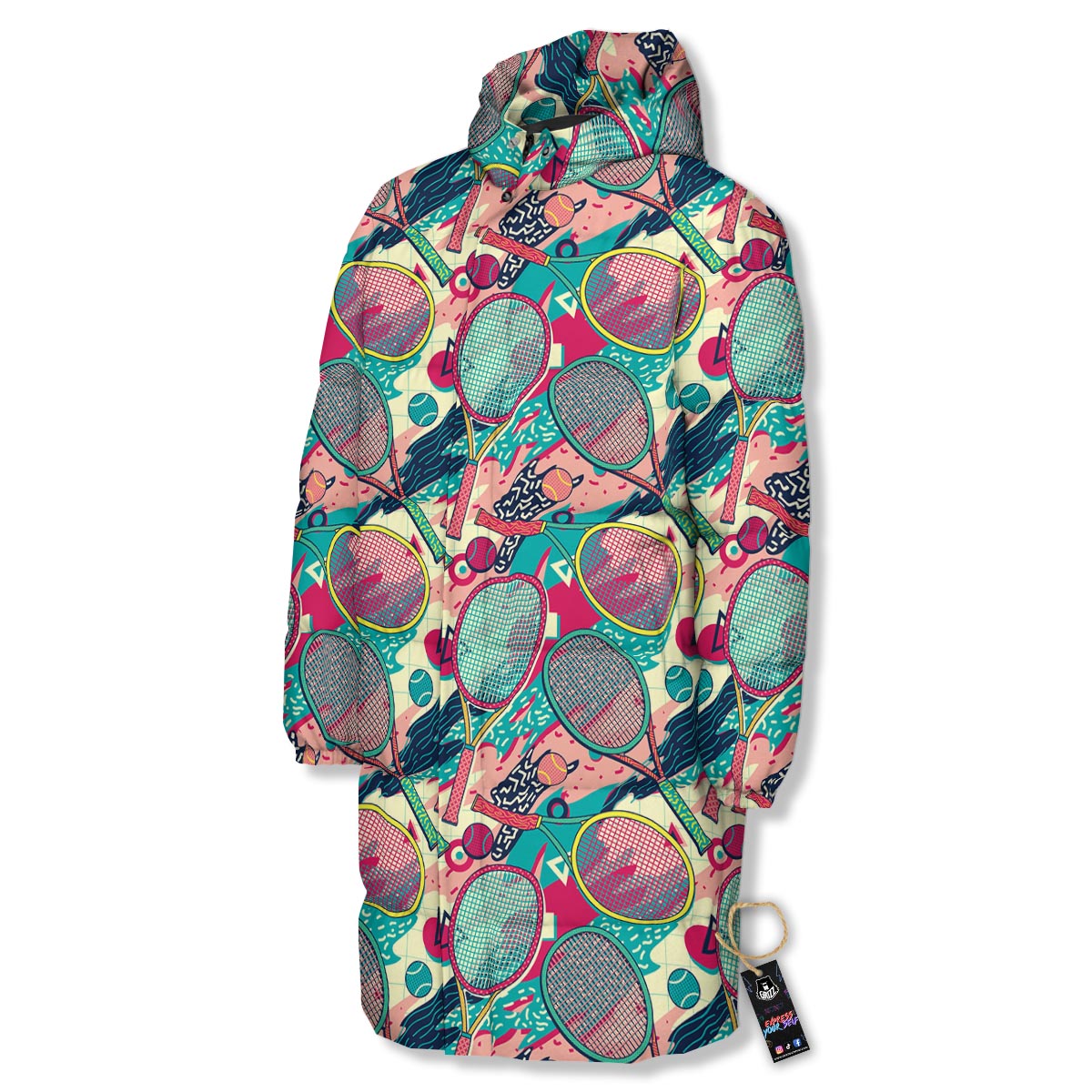 Tennis Retro Print Pattern Long Down Jacket-grizzshop