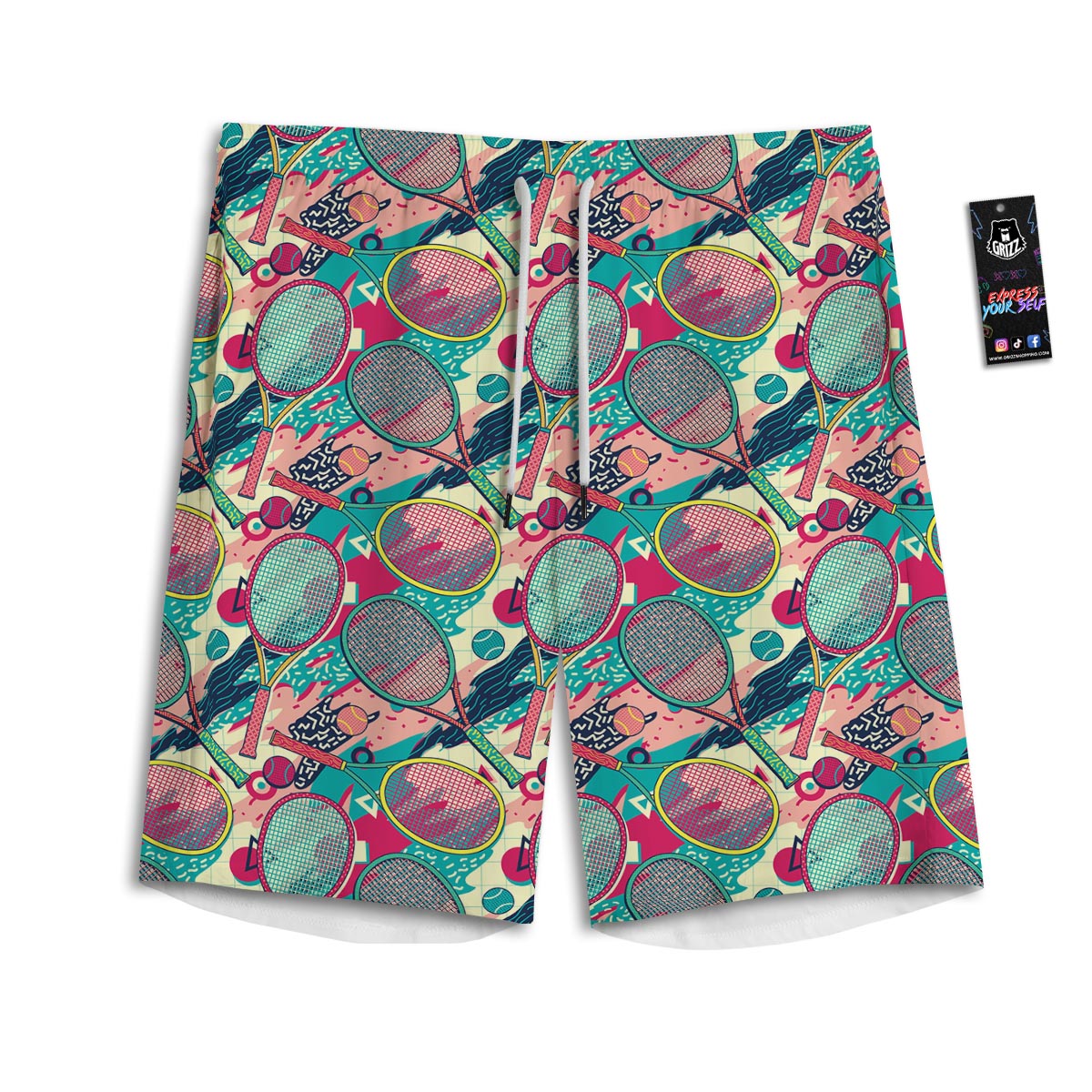 Tennis Retro Print Pattern Men's Athletic Shorts