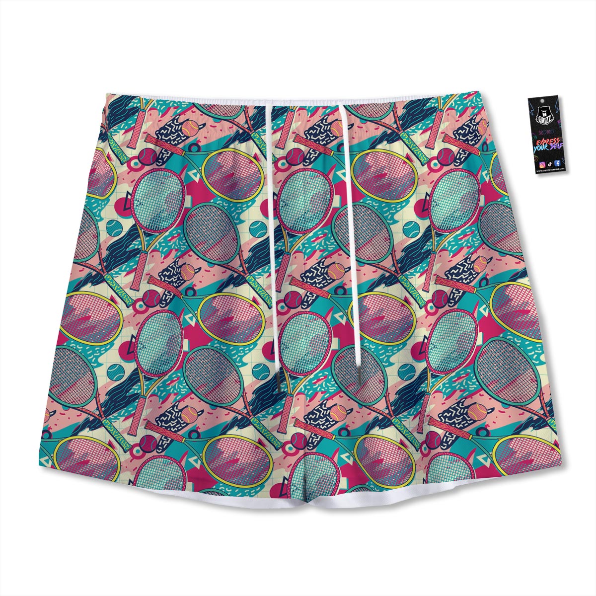 Tennis Retro Print Pattern Mesh Shorts