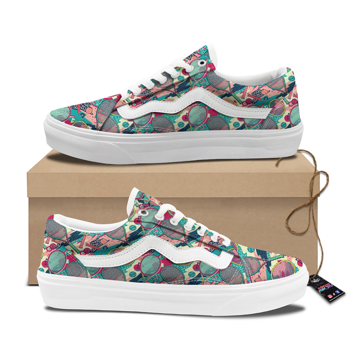 Tennis Retro Print Pattern Skate Shoes-grizzshop