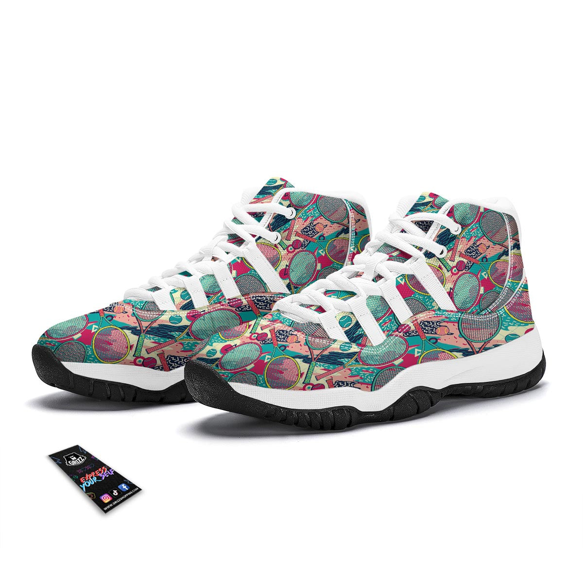 Tennis Retro Print Pattern White Bball Shoes-grizzshop