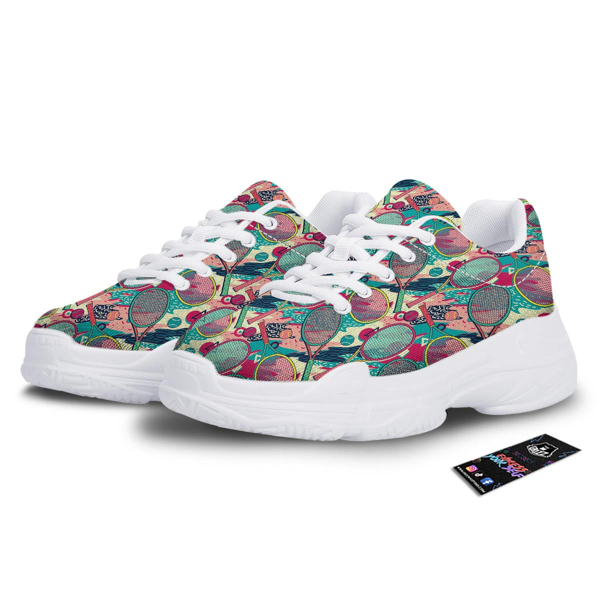 Tennis Retro Print Pattern White Chunky Shoes-grizzshop