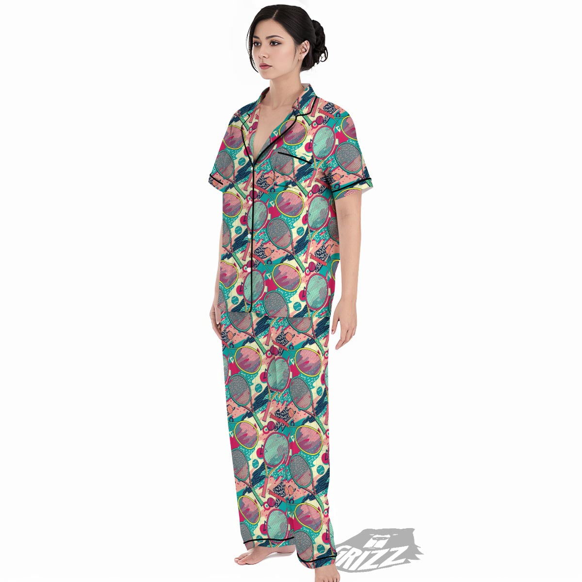 Tennis Retro Print Pattern Women's Pajamas Set-grizzshop
