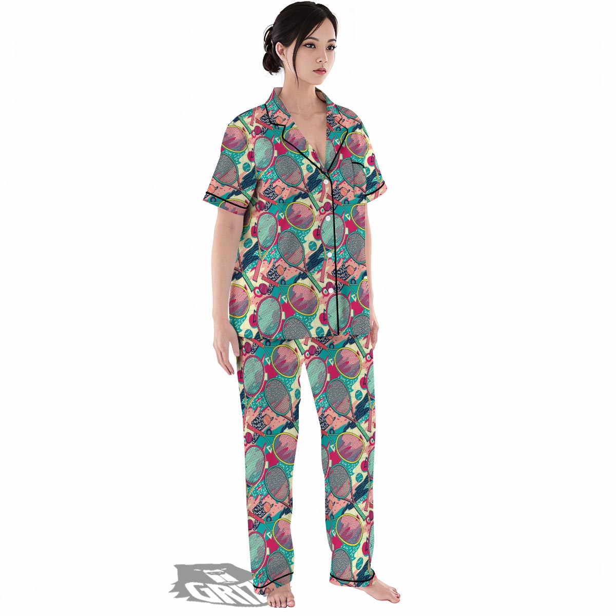 Tennis Retro Print Pattern Women's Pajamas Set-grizzshop