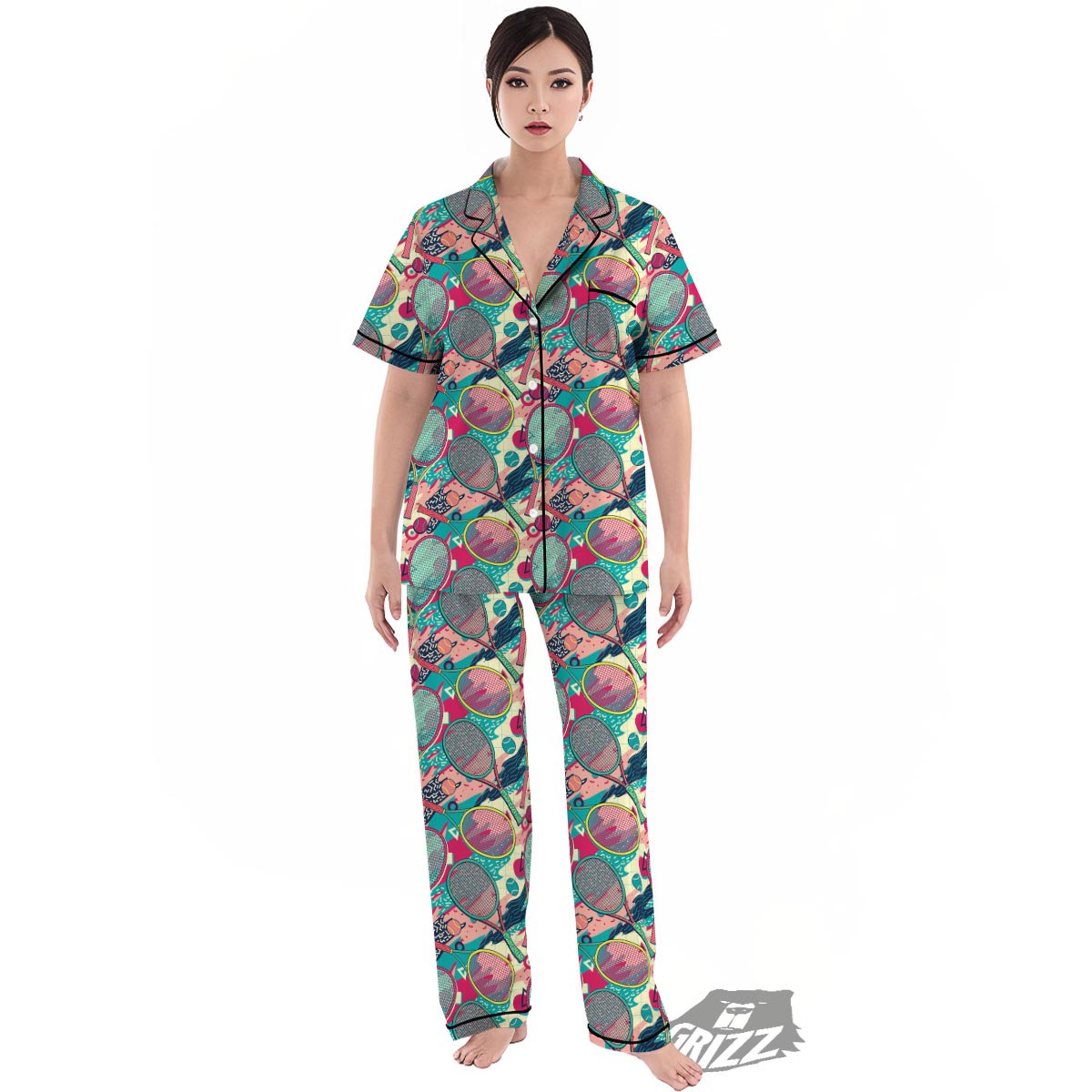 Tennis Retro Print Pattern Women's Pajamas Set-grizzshop