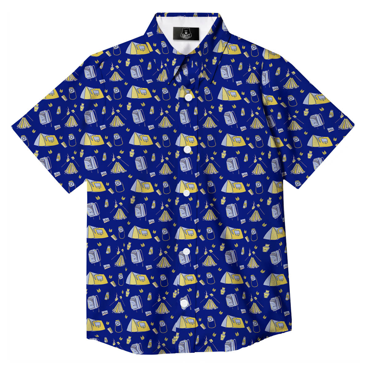 Tent Camping Print Pattern Button Up Shirt-grizzshop