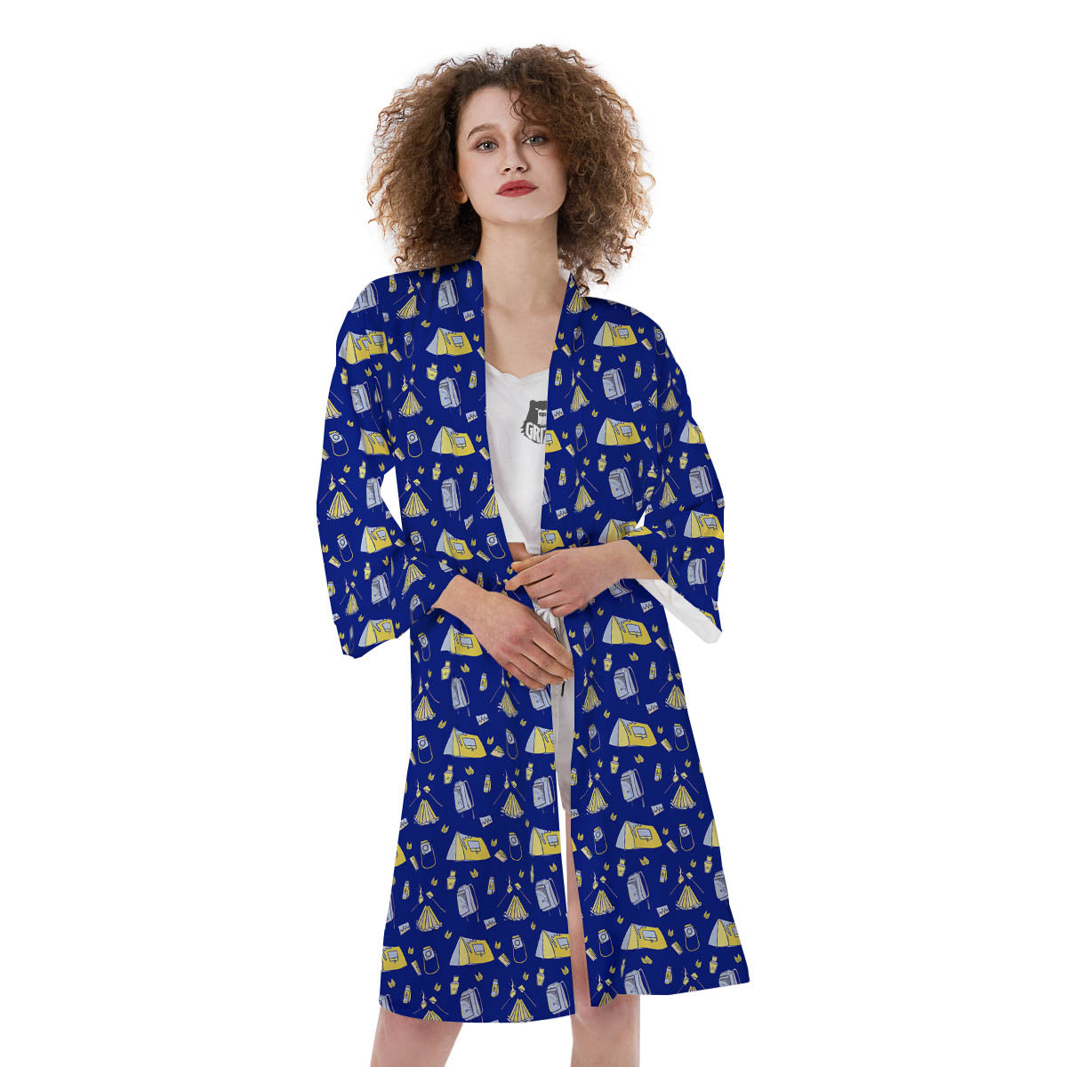 Tent Camping Print Pattern Kimono-grizzshop