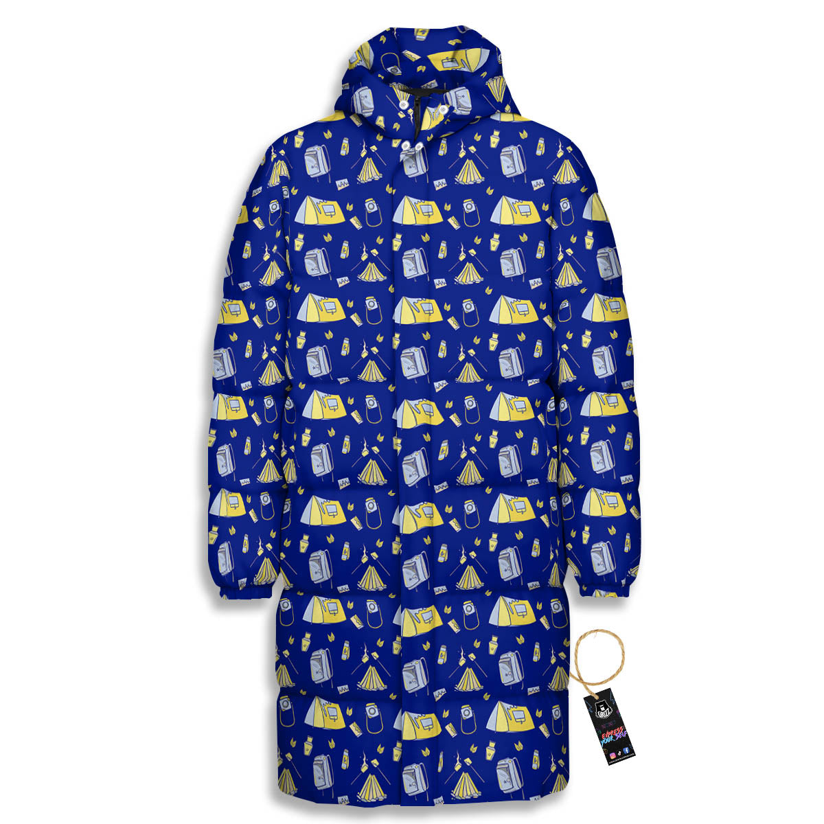Tent Camping Print Pattern Long Down Jacket-grizzshop