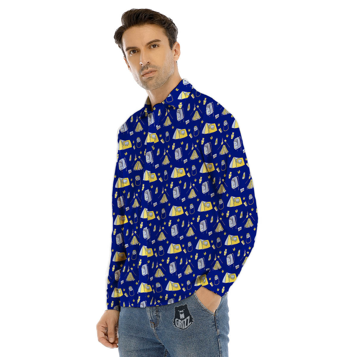 Tent Camping Print Pattern Men's Dress Shirts-grizzshop