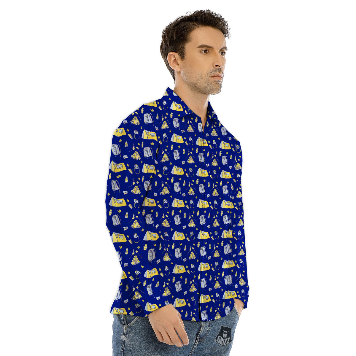 Tent Camping Print Pattern Men's Dress Shirts-grizzshop