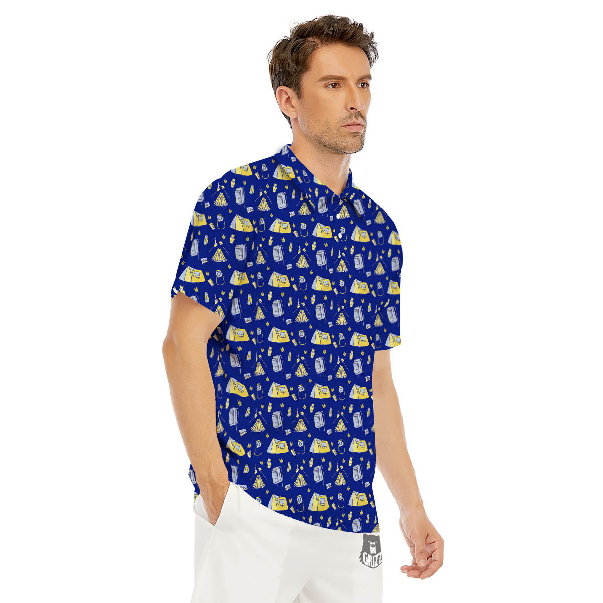 Tent Camping Print Pattern Men's Golf Shirts-grizzshop