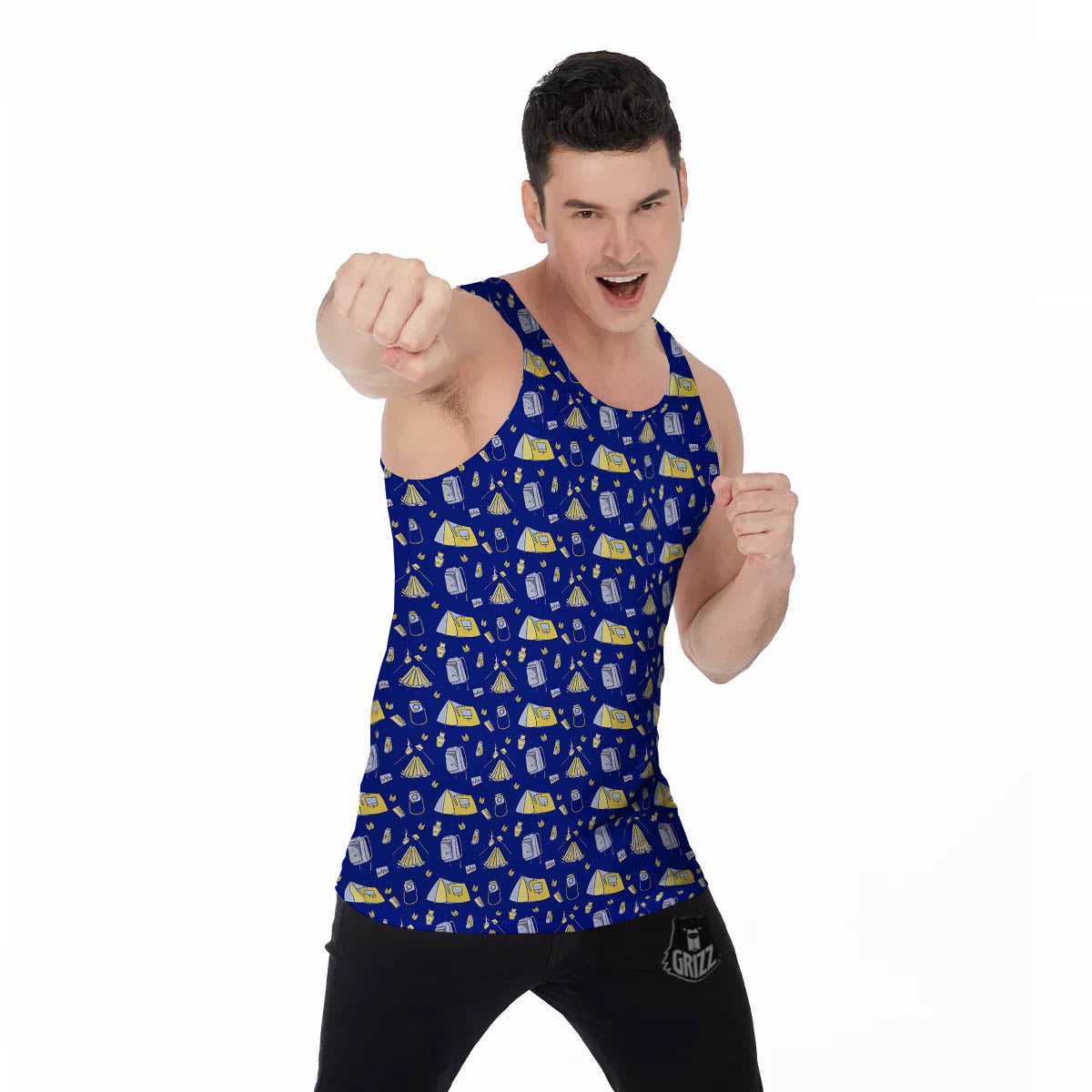 Tent Camping Print Pattern Men's Tank Top-grizzshop
