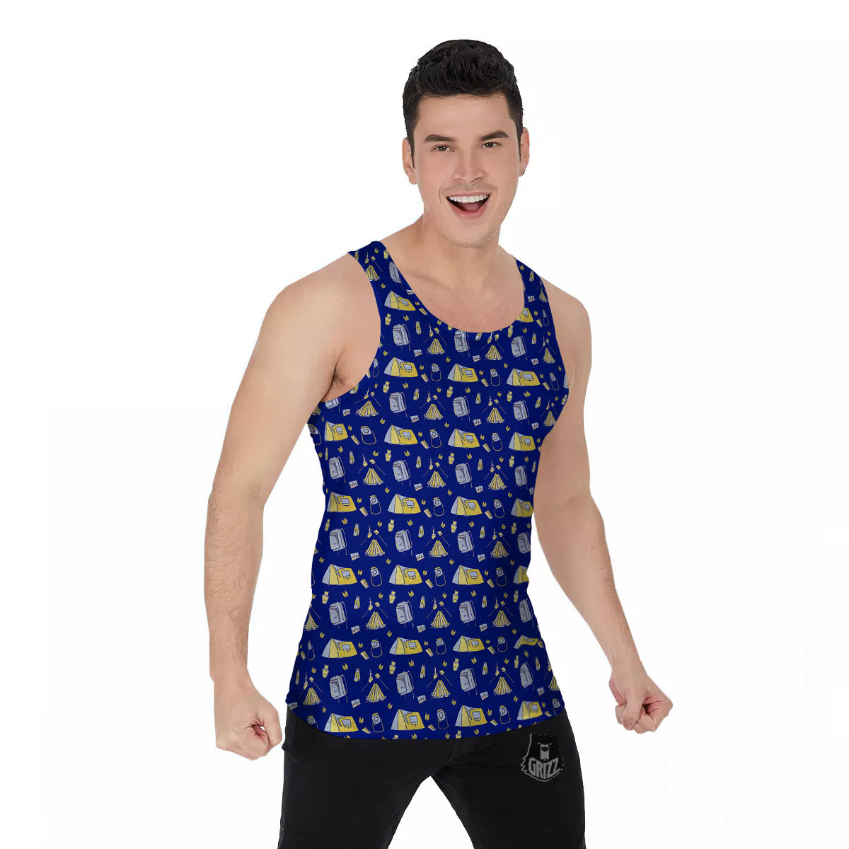 Tent Camping Print Pattern Men's Tank Top-grizzshop