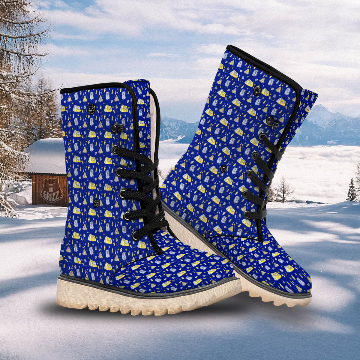 Tent Camping Print Pattern Snow Boots-grizzshop
