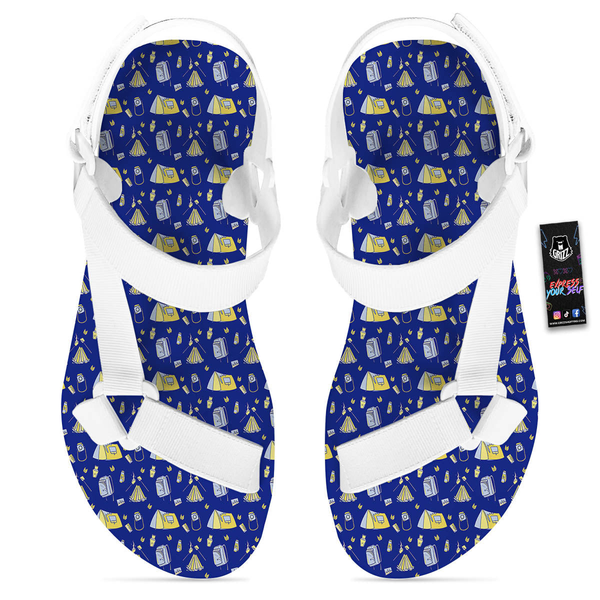 Tent Camping Print Pattern White Open Toe Sandals-grizzshop