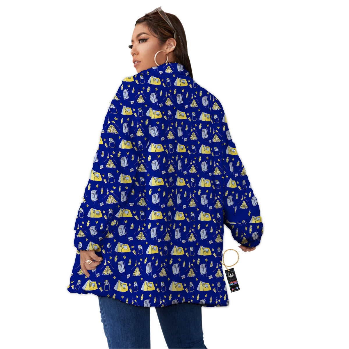Tent Camping Print Pattern Women's Sherpa Jacket-grizzshop