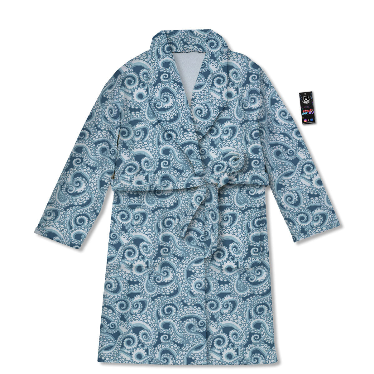 Tentacles Octopus Blue Print Pattern Bathrobe-grizzshop